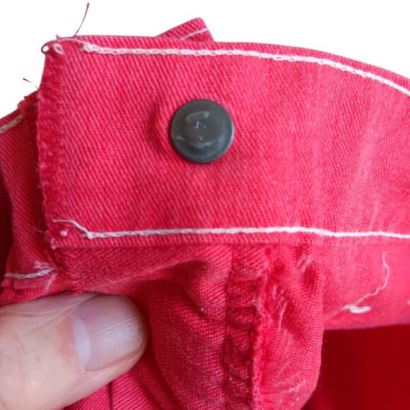 26x26 Vintage 70's Red Hippy Cotton Flare Pants With Patch Pockets Bellbottom - Picture 7 of 7